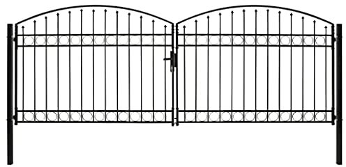 vidaXL Zauntor mit Gewölbter Spitze Doppelflügeltor Metalltor Gartentor Gartenzaun Tor Pforte Doppeltor Hoftor Einfahrtstor Stahl 400x150cm Schwarz