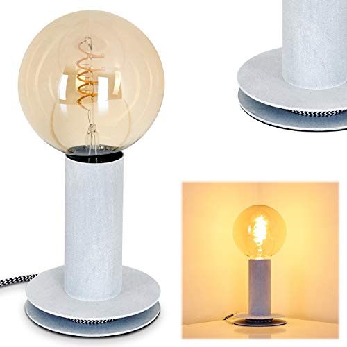 Tischleuchte Kimstad, Tischlampe aus Metall in Hellgrau, 1-flammig, 1 x E27-Fassung, Leuchte im Retro/Vintage Design mit Textilkabel und An-/Ausschalter am Kabel, ohne Leuchtmittel