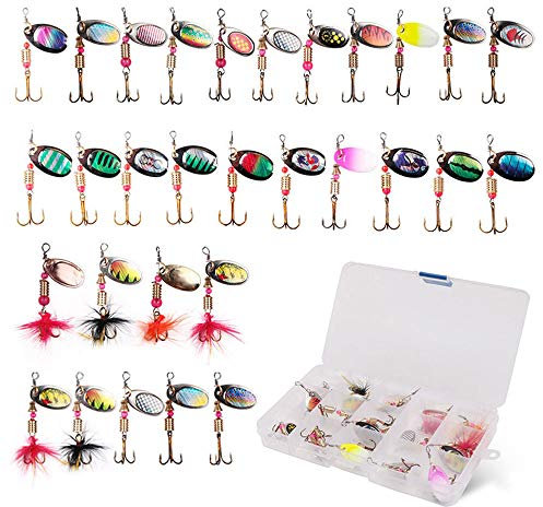 LPATTERN Kits de Señuelos Pesca Perca Trucha Cuchara de Metal para Trucha Spinner Set Cucharillas Pesca Lucio Perca Trucha Señuelos Pesca Artificial Cebos para Anzuelos Pesca,Style B,30PCS