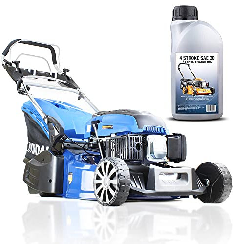 Hyundai 21/53cm 196cc Petrol Lawnmower, Self propelled Roller Lawnmower with 5 Cutting Heights, Large 70L Collection Bag, Foldable Handles & 3 Year Warranty