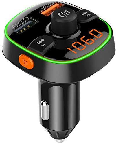 SeniorMar-UK Trasmettitore FM per Auto Wireless 5.0 Vivavoce per Auto Lettore Mp3 Kit Wireless Modulatore FM Caricatore Doppio USB RGB Lettore per Auto Leggero