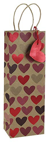 Clairefontaine 28506-4C - Geschenktüte ideal für eine Flasche, 12,7x9x35,5 cm, 210g, elegant und praktisch, 1 Stück, Herzen Kraftnatur, Mittel