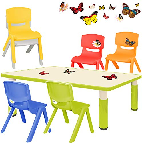 alles-meine.de GmbH Sitzgruppe für Kinder - Tisch + 6 Kinderstühle - Größen & Motiv & Farbwahl - Schmetterlinge & Blumen/hell grün - höhenverstellbar - 1 bis 8 Jahre - Plastik ..