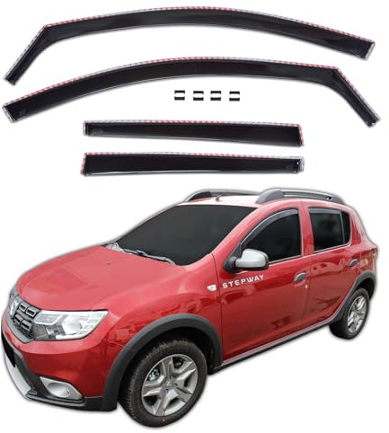 J&J AUTOMOTIVE GD Déflecteurs d'air et de Vent pour Dacia Sandero/Stepway 2012-2020, Ensemble 4pcs, Teintés, Avant et Arrière, Aérodynamique