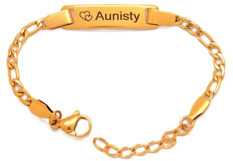 Can be personalized. Baby, infant tiny bracelet, Child ID bracelets. Baby boy girl bracelets, Adjustable gold plated stainless steel or silver color. Figaro chain bracelet.
