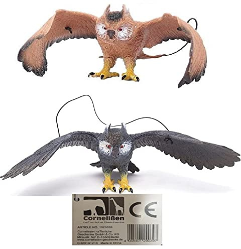 Cornelissen Eule Hartgummi 2 Stück ca. 25 cm Vogel Vögel Greifvögel Tiere Eulen Dekoration mit Hängeband und Basteln Artikel
