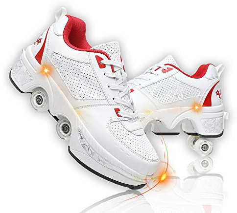 Pinkskattings@ Damen Und Mädchen Rollschuhe ，Schuhe Mit Rollen fuir Jungen Und Herren,Sneakers und Rollen Skate Shoes 2-in-1，Kinderschuhe Skateboard Schuhe (G, EU41)
