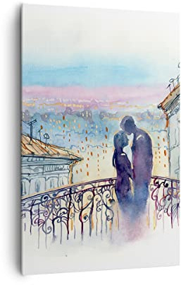 Deco Cadre Salon Couple Amour Ville Pont Moderne Impression sur Toile 80x120cm Image Tableau Decoration Murale Chambre Cuisine Vertical Art Wall Decor Grand Tableaux Decoratifs Muraux PA80x120-2998