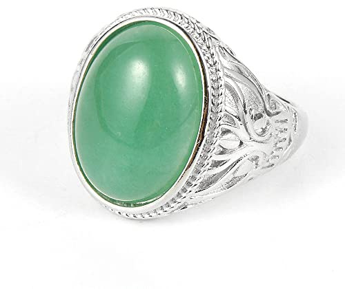 ASDFY Natürlicher Grüner Tanglin-Jade-Ring Kristall Breit Großer Vintage-Ring Verstellbare Offene Steinringe Für Frauen Reiki-Balance Knöchel-Finger-Ringe Ewigkeitsring Für Frauen, Mädchen, Männer