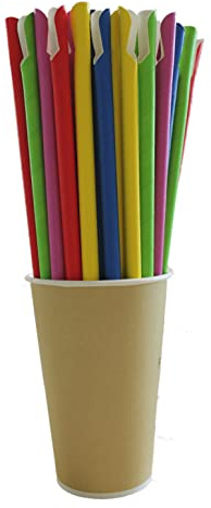 Trinkhalme Papier mit Löffel Einweg-Strohhalme farbig bunt Löffelhalm - 24 cm (100 Stück)