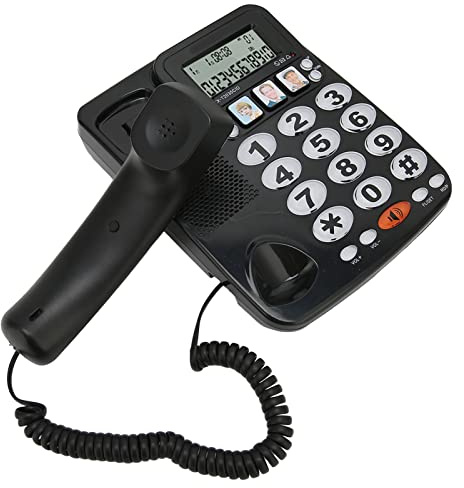 VBESTLIFE Téléphone Filaire, Identification de L'appelant, Sonnerie Réglable, Raccourcis Muets, Téléphone Fixe, Téléphone de Bureau, Téléphone Filaire à Gros Boutons, pour Le Bureau à(Le Noir)