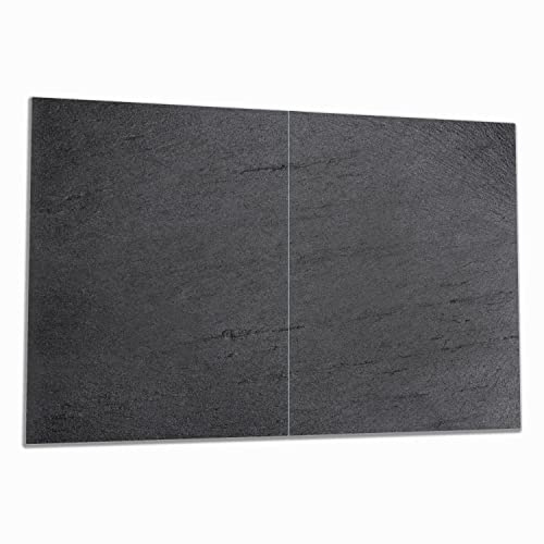 Wallario Herdabdeckplatte/Spritzschutz aus Glas, 2-teilig, 80x52cm mit 8 mm hohen Füßen, für Ceran- und Induktionsherde, Schwarze Schiefertafel Optik - Steintafel