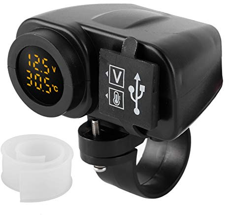 Chargeur USB pour Moto, avec Double Chargeur USB, thermomètre Multifonction, voltmètre, avec Interrupteur et Couvercle étanche pour Le Chargement d'appareils intelligents