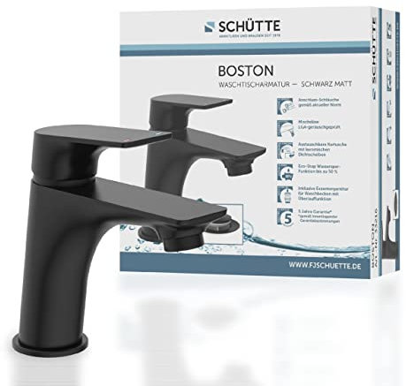 SCHÜTTE 33216 BOSTON Wasserhahn Bad Schwarz Matt, Waschtischarmatur, Mischbatterie Waschbecken Black, moderner Einhebelmischer mit Ablaufgarnitur, Waschbeckenarmatur für Ihr Badezimmer