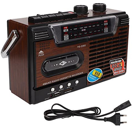 Retro Boombox Cassette Player AM/FM Radio Estéreo, Boombox Portátil Retro Home Audio Stereo AM/FM Radio Tape Cassette con Altavoz Grande Y Conector para Auriculares, Compatible con Tarjeta de(EU)