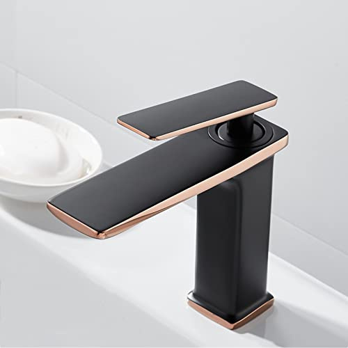 Wasserhahn Bad Waschbecken Armaturen Heißer Und Kalter Einloch-Waschtischarmatur Badarmatur,schwarz+roségold