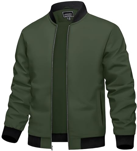 TACVASEN Giacca Blouson leggera da uomo Giacca da volo estiva Giacca di transizione Giacca da pilota con colletto rialzato Giacca bomber da uomo (L, Verde militare)