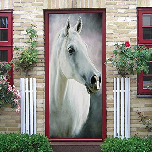xxl poster 90x200cm(35.43 inches * 78.74 inches) Pferd weiß türtapete Tür Fototapete Türposter Türpanel Foto Tapete Bild Türtapete selbstklebend TürPoster Küche und Bad