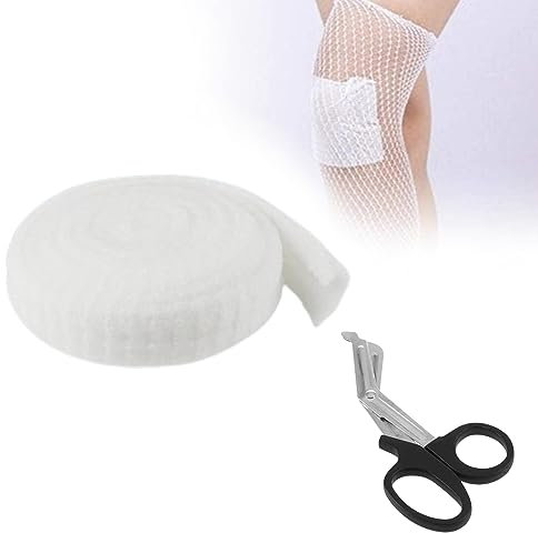 Benda Elastica per Medicazione, Benda Elastica, Rete Elastica Fasciatura, Benda a Rete Tubolare Benda a Rete Tubolare Elastica, Bendaggio Estensibile, con Forbici Mediche
