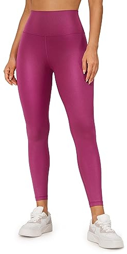 CRZ YOGA Butterlux Matt Faux Leather Leggings för kvinnor 28 - hög midja Stretch Ankel Läder Byxor Pliather Tights Magenta lila klassiskt mönster M