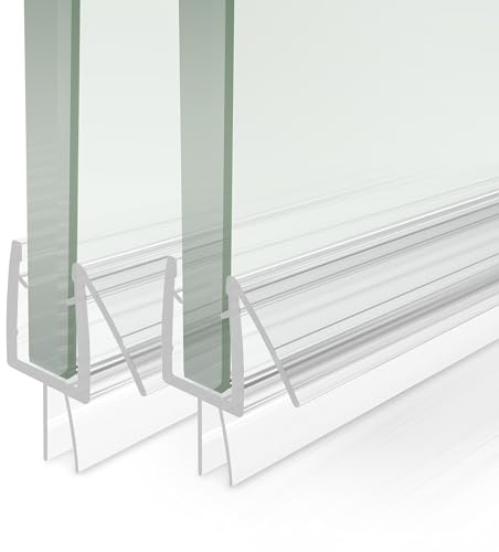 iBath Lot de 2 joints de bas de porte de douche, compatibles avec les cadres de porte en verre de 8 mm d'épaisseur, bandes de balayage ultra transparentes pour arrêter les fuites de douche, longueur