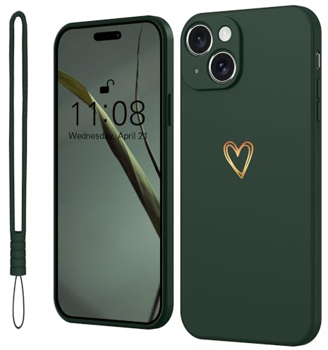 Mitetabo Handyhülle für iPhone 13 Hülle Silikon mit Gold Liebesherz, Mädchen iPhone 13 Case Weich Slim Stoßfest Kratzfeste Süßes Gold Love Schutzhülle für iPhone 13 6.1 Grün