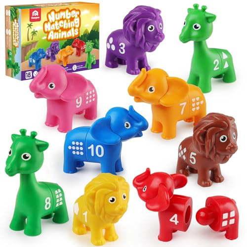 Coogam 10 Stück Digital Matching-Spielzeug-Set | Doppelseitiges Tier Zahlen-Zählspiel, Vorschule Montessori Feinmotor Fähigkeiten Mathematik-Puzzle-Spielzeug für 3 4 5 Jahre