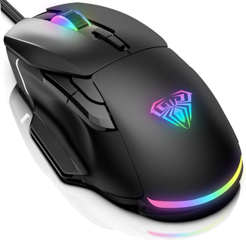 AULA Souris de jeu filaire RVB 12 800 DPI avec 13 modes rétroéclairés et 6 boutons macro programmables, souris de jeu PC compatible avec la liaison de touches à faire soi-même, souris gamer pour