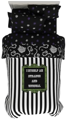 Franco Collectibles Beetlejuice randiga sängkläder 4 delar supermjukt täcke och lakanset set, tvilling, (officiellt licensierad produkt)