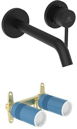 Bundle aus Ideal Standard BD764XG Ceraline Nuovo Wand-Waschtischarmatur Wandmontage, Bad-Wandarmatur mit Auslauf, Schwarz + Ideal Standard A1313NU Unterputz-Bausatz 1 für Wand-Waschtischarmatur
