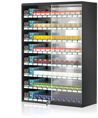 Cigarette Display Case, Wall Mounted Cigarette Rack, Aluminum Alloy Tempered Glass Door Cigarette Cabinet with Safety Lock, Retail Cabinet Organizer (Color : Black, Size : 74.5x17.3x105cm)