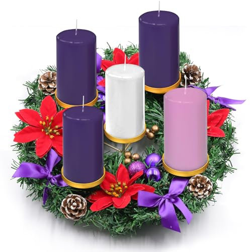 Kenburg Christmas Advent Wreath 5 Pillar Candle Holder, 12 Inch Ring Fire Retardant Centerpiece Decoration for Nativity Rustic Indoor Home Church