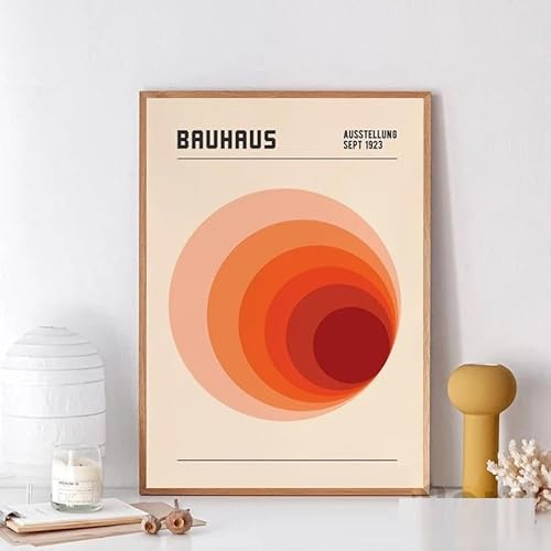 Baibexing Affiches D'Exposition D'Art Rétro Bauhaus Orange, Peinture Sur Toile De Forme Géométrique Circulaire, Images Murales, Décoration De Salon 30X40Cm Kein Rahmen