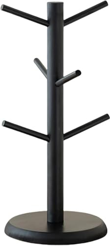 SUEOUX Kaffeetassenhalter, Tassenhalterbaum mit 6 Asthaken, Tassenständer Tassenhalter stehend für Arbeitsplatte Organisator schwarz