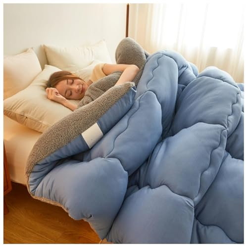 UE-MAOLU Superwarme Lammfell-Steppdecke, Doppelseitige, Flauschige Baumwoll-Plüschdecke Zur Winterisolierung, Dicke Lammfell-Kaschmirdecke, Weiche, Warme Winterbettwäsche(F,180x220cm/3kg)