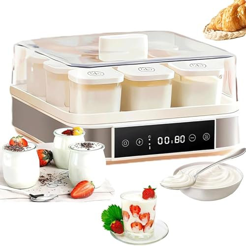 HYYKEJI Yogurtera, Yogurtera Digital Automática, Control de Temperatura y Tiempo Ajustable, con 9 Frascos de Vidrio de 170 Ml, Fácil de Limpiar, para Yogur Orgánico Casero, Quesero, Natto Maker