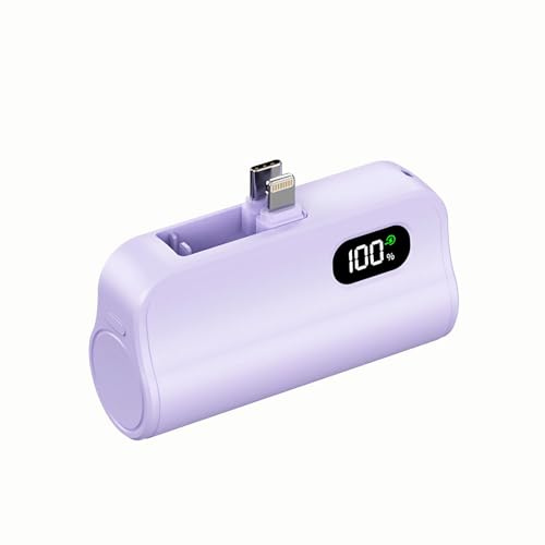 Mini Portable Charger 5000mAh, Fast Charge Power Bank, Large Capacity Digital Display Capsule Power Bank with Builtin Stand, Compatible with most smartphones(Purple)