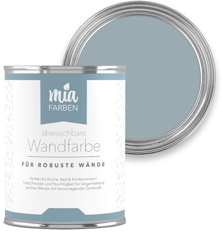 miafarben abwaschbare Wandfarbe matt 2,5 L (Mildes Nebelblau) | Strapazierfähig & feucht abwischbar – hochdeckende, matte Innenfarbe für Küche, Flur, Bad & Kinderzimmer