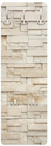 Wandgarderobe inkl. 5 Haken 3D Steinoptik platzsparendes Design - Made in Germany - Motiv Landhaus Flurgarderobe beige schmal Garderobenpaneel 2500