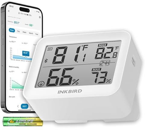 Temperature Hygrometer Monitor, Hygrometer Thermometer, Remote APP Control Greenhouse Accessories Room Temperature Monitor, Room Thermometer for Baby Nursery, 1 Years Data Storage Export, LCD