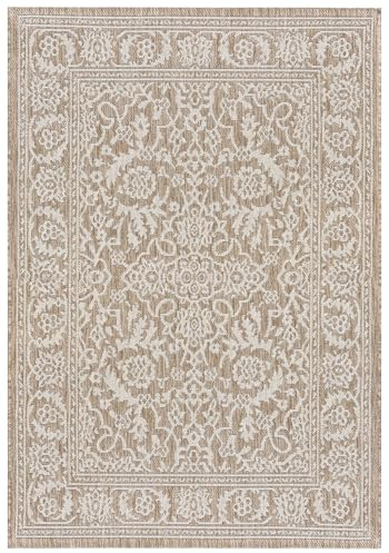 Mazovia Alfombra Beige Alfombra Exterior/Interior Vintage - Balcón, Terraza, Patio, Pabellón, Cocina - Pilas Cortas Rectángulo Certificado Oeko-Tex® Impermeable - 140 x 200 cm
