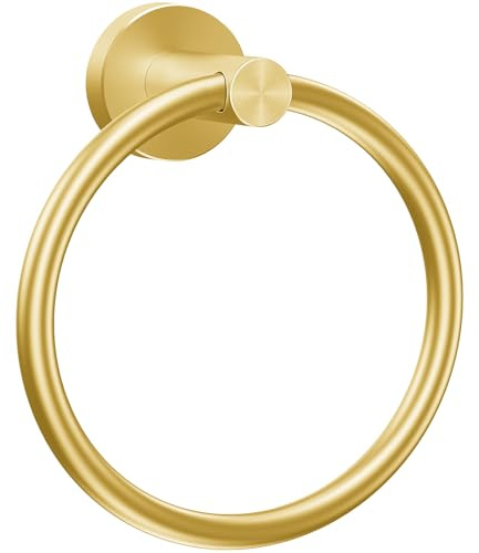 WOOPHEN Hand Towel Ring, Thicken Stainless Steel Bath Towel Holder Modern Round Towel Hanger Wall Mounted for Bathroom, Kitchen (Gold)