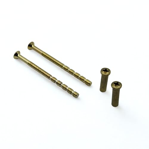 M4 Brass Internal Door Handle Screw Connecting Bolts with Sleeves, 2 Screws, Door Handle Fixing Screws, Through Bolts for Door Handles, Replacement Screws for Roses, Knobs, Escutcheons & Lever Handles