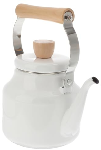 Bouilloire Émaillée Blanche 2, 5 L Poignée en Bois pour Cuisinière | Style Japonerie, Adaptée au Café Thé, Finition Soignée, Résistance à L’usure Chocs