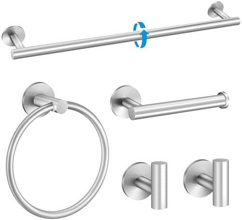 5-teilig Handtuchhalter ohne Bohren, Llizuia Towel Holder Wand aus Edelstahl Set, mit 60 cm kleben Handtuchstange, Handtuchhaken, Handtuchring, Toilettenpapierhaltert, für Bad und Küche (Silber)