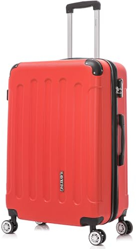 RAYKONG Maleta Grande Expandible ABS 76x49x29cm -32.50cm Extendido |121L| 28 Pulgadas |23kg - 25kg semirígidas candado combinación - Rojo
