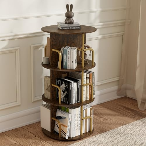 Manora Kinderbücherregal Braun 360° Drehbar,Rundes Niedrigregal 3 Ebenen 94,8 cm mit Mittelscheibe,Anti-Kippschutz für Kinderzimmer & Spielzimmer