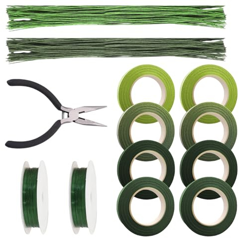 Floral Tape and Floral Wire Set, Arrangement Tools Kit Including Scissors, Florist Tape, Florist Wire, for Bouquet Stem Wrapping and DIY Handcrafts