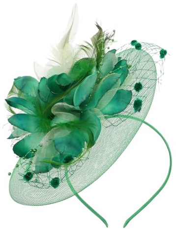 LIFKOME Fascinator Vintage Verde da Sposa Piuma e Poliestere, Fermaglio per Chioma Raffinato e Sicuro, per Matrimoni e Feste