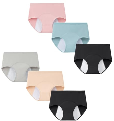 JekBriff Girls Knickers Period Pants Teen Menstrual Underwear(6 packs, L,8-12 Years, Multicolor)